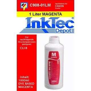 1000ml magenta Inktec Nachfülltinte für Ihren Canon CLI-8M Patrone