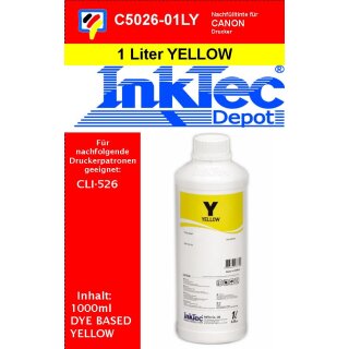 1000ml yellow Inktec Nachfülltinte für Ihren Canon CLI-526Y Patrone