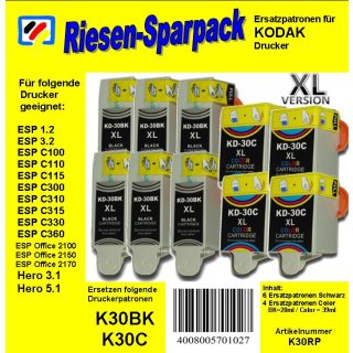 Kodak30 - TiDis Ersatzpatronen Riesensparpack mit 10 Patronen - 6x schwarz / 4x color -