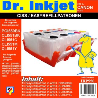 CISS / Easyrefillpatronen für PGI550 & CLI551er | 5er Multipack - ohne Tinte -