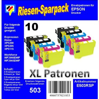 T503XL 10er TiDis Riesensparpack mit je 4x schwarz und je 2x cyan, magenta und yellow