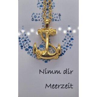 Freundschaftshalskette goldener Anker mit Geschenkkarte "Nimm dir Meerzeit" - aus Edelstahl