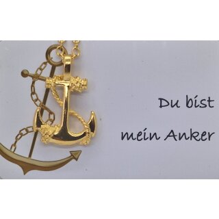 Freundschaftshalskette goldener Anker mit Geschenkkarte "Du bist mein Anker" - aus Edelstahl