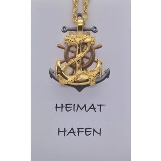 Freundschaftshalskette goldener Anker mit Geschenkkarte "Heimathafen" - aus Edelstahl