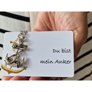 Freundschaftshalskette siberner Anker mit Geschenkkarte "Du bist mein Anker" - aus Edelstahl