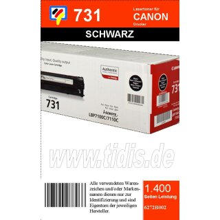 731 - schwarz - Original Canon Toner mit 1.400 Seiten Druckleistung nach Iso - 6272B002