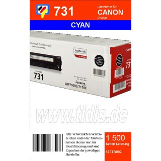 731C - cyan - Original Canon Toner mit 1.500 Seiten Druckleistung nach Iso - 6271B002