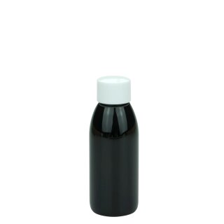 PET Flasche RIGOLETTO 100 ml schwarz mit weißen Schraubverschluss 24/410