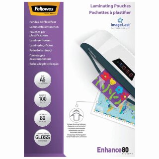 A5 FELLOWES ENHANCE80 IMAGELAST 100 Blatt glänzende Laminierfolien - 80 micron