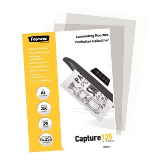 A4 FELLOWES 250 Blatt glänzende Laminierfolien - 125 micron