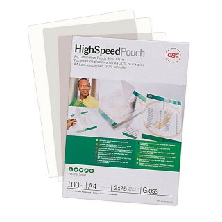 A4 GBC HIGH SPEED 100 Blatt glänzende Laminierfolien - 125 micron