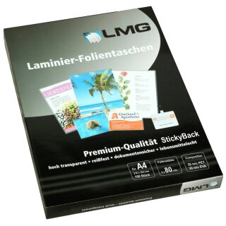 A4 LMG 100 Blatt glänzende Laminierfolien mit selbstklebenden Rücken - 80 micron