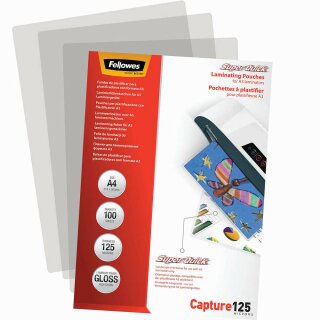 A4 FELLOWES CAPTURE125 SUPERQUICK 100 Blatt glänzende Laminierfolien - 125 micron