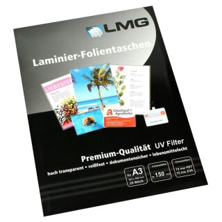 A3 LMG 25 Blatt glänzende Laminierfolien - 150 micron