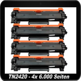 TN2420XL (Jumbo) 4er Sparset Ersatztoner Black für Brother 4x 6.000 Seiten Druckleistung