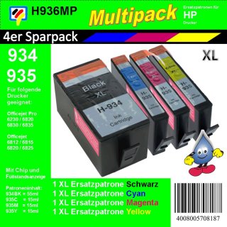 H936MP - TiDis XL Ersatzpatronen 4er Multipack ersetzen HP934XL & HP935XL