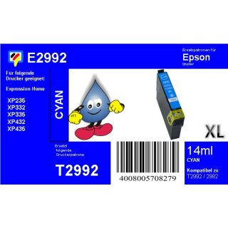 E2992 - cyan - TiDis XL Druckerpatrone mit 14ml Inhalt - ersetzt T299240