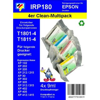 IRP180 - Dr.Inkjet Druckkopfreinigungspatronen Clean-Multipack - ersetzen T1801 | T1802 | T1803 | T1804 | T1811 | T1812 | T1813 | T1814