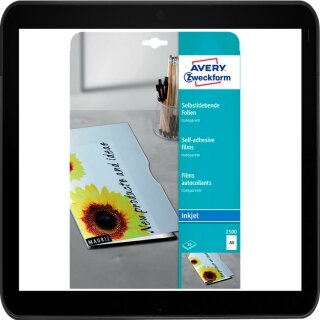 Avery Zweckform 2500 Transparente Folien (A4, selbstklebend, spezialbeschichtet, stapelverarbeitbar) 10 Blatt Packung