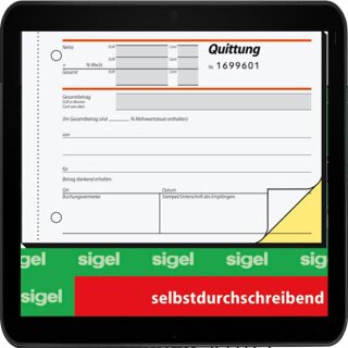 sigel Formularbuch SD121 Quittung mit MwSt. separat ausgewiesen, mit fortlaufenden Nummern - Originalbeleg und 1 Durchschlag