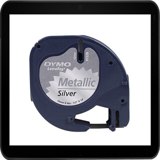 DYMO LetraTag Beschriftungsband Metall 91228 schwarz auf silber 12 mm