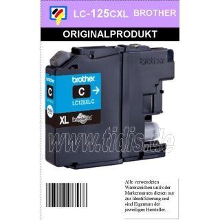 LC125XLC Brother Druckerpatrone Cyan mit 1.200 Seiten Druckleistung nach ISO