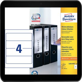 Für Rückenbreite 7 - 8cm - 80 AVERY Zweckform Ordneretiketten L6061REV-20 weiß für Inkjet, Laser und Kopierer