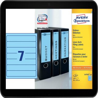 Für Rückenbreite 4 - 5cm - 140 AVERY Zweckform Ordneretiketten L4763-20 blau für Inkjet, Laser und Kopierer