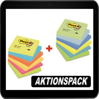 7,6 x 7,6 cm | Aktionspack: 12 Blöcke Post-it® Haftnotizen farbsortiert im Sparpack mit 12 Blöcken A 100 Blatt