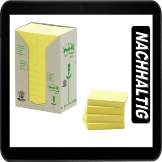 5,1 x 3,8 cm | Post-it® Recycling Notes Haftnotizen gelb - 24 Blöcke a 100 Blatt