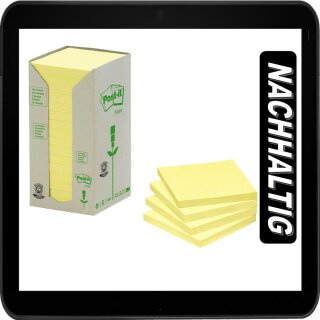 7,6 x 7,6 cm | Post-it® Recycling Notes Haftnotizen gelb - 16 Blöcke a 100 Blatt