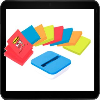 7,6  x 7,6 cm - 8 Blöcke Post-it® Super Sticky Z-Notes Haftnotizen-Set farbsortiert mit Spender