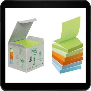 7,6 x 7,6 cm - Post-it® Recycling Z-Notes Haftnotizen farbsortiert