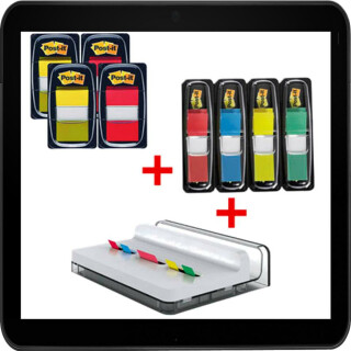 2,5 x 4,4 x 1,3 x 4,3 cm - 4x 50 Streifen Post-it® Index Standard + Mini Haftmarker farbsortiert im Spender