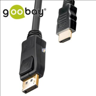 goobay Displayport Kabel 3,0 m | 20-poliger Stecker | HDMI Stecker