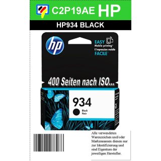 HP934BK - C2P19AE - schwarz - HP Originalpatrone mit 400 Seiten Druckleistung nach ISO für HP Officejet Pro 6230 & 6830