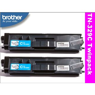 TN-329CTwin - cyan - Brother Lasertoner mit 2x6.000 Seiten Druckleistung nach ISO - Supersparpack / Vorteilspackung