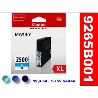 PGI-2500XL C - cyan- Canon Original Druckerpatrone mit  19,3ml Inhalt für ca. 1.755 A4 Seiten nach ISO