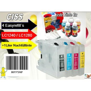 CISS Sparpack II: Easyrefills+1000ml Nachfülltinte für LC1220/ LC1240/ LC1280