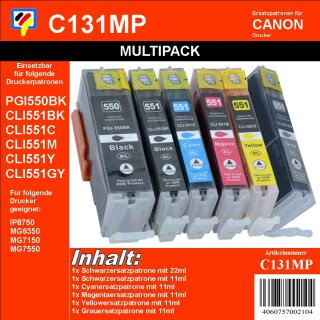 C131MP - Multipack - 6 TiDis Ersatzdruckerpatronen inkl. Grau -KCMYKGY-