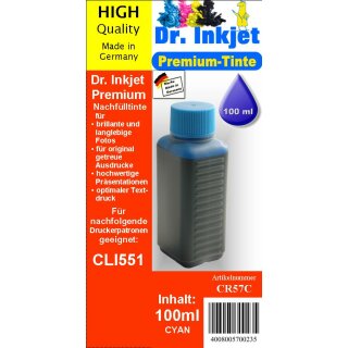 CR57C - cyan - Dr.Inkjet Premium Nachfülltinte in 100ml - 250ml - 500ml - 1000ml Abfüllungen für Canon Druckerpatronen   CLI551C