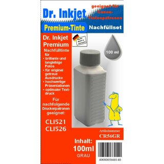 CR56GR - grau - Dr.Inkjet Premium Nachfülltinte in 100ml - 250ml - 500ml - 1000ml Abfüllungen für Canon Druckerpatronen für CLI521GY + CLI526GY