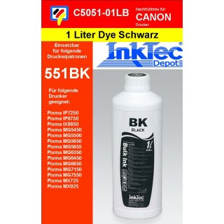 1000ml Black Inktec Nachfülltinte für den Einsatz in der CLI551 & CLI551XL Druckerpatronen