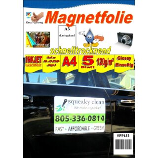 SPP132 -  Magnetfolie selbstklebend mit Glossyoberfläche, 210 x 297mm (DIN A4) - 5 Blatt Packung