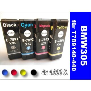 BMW305 - 4 Ersatzpatronen Multipack mit je 1x Black, Cyan, Magenta, Yellow mit je 4.000 Seiten Druckleistung