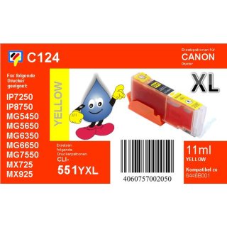 C124 - CLI-551YXL - yellow - TiDis Ersatzdruckerpatrone mit 11ml Inhalt