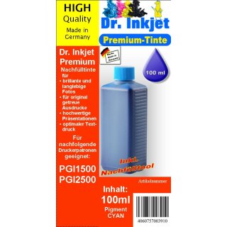 CR61C - Cyan - Dr.Inkjet Premium Nachfülltinte in 100ml - 250ml - 500ml - 1000ml Abfüllungen für Canon Druckerpatronen für PGI-1500 + PGI-2500 inkl. Dr.Inkjet Nachfülltool