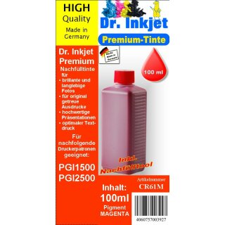 CR61M - Magenta - Dr.Inkjet Premium Nachfülltinte in 100ml - 250ml - 500ml - 1000ml Abfüllungen für Canon Druckerpatronen für PGI-1500 + PGI-2500 inkl. Dr.Inkjet Nachfülltool