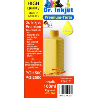 CR61Y - Yellow - Dr.Inkjet Premium Nachfülltinte in 100ml - 250ml - 500ml - 1000ml Abfüllungen für Canon Druckerpatronen für PGI-1500 + PGI-2500 inkl. Dr.Inkjet Nachfülltool