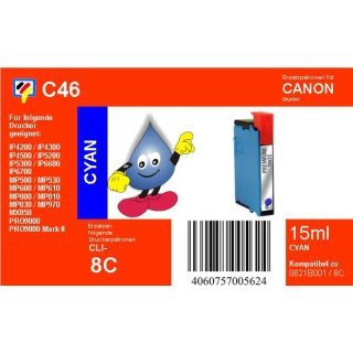C46 - TiDis Ersatzpatrone für CLI8C - cyan - mit 15ml Inhalt 